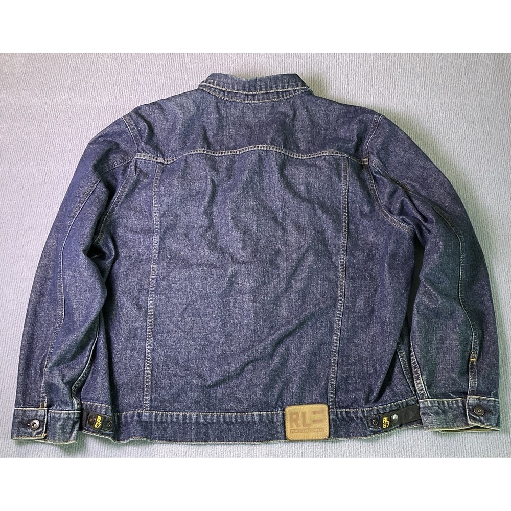 Polo Ralph Lauren Mens Denim Trucker Jacket Dark Wash Distressed Blue XL - Picture 14 of 16